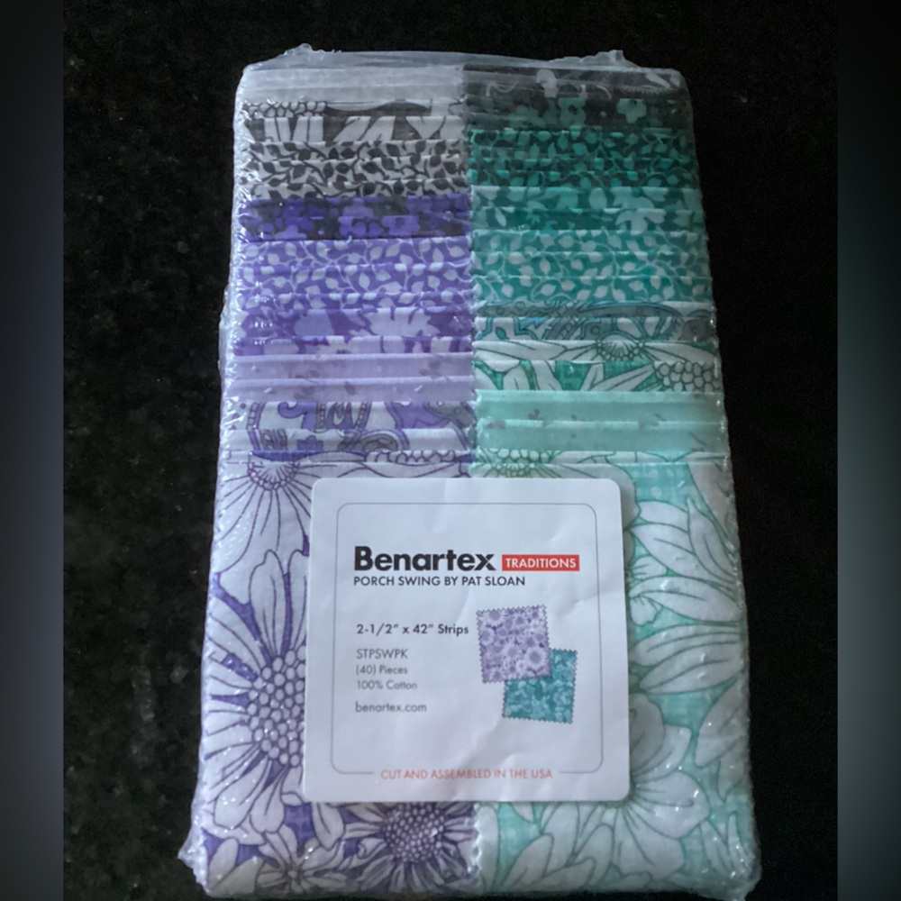 Benartex fabric strips green and purple